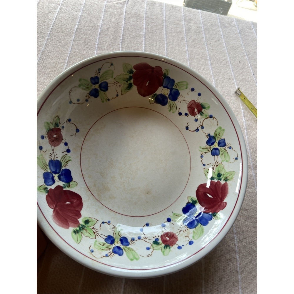 Hand-Painted Pottery Pasta BOWL 1-2 LBs Table Server-Florals Italy Import 1960